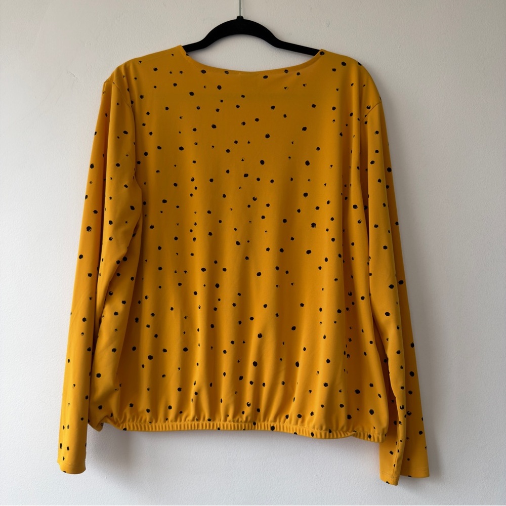 Mustard Yellow Polka Dot Wrap Front Blouse Worthington - Picture 6 of 7